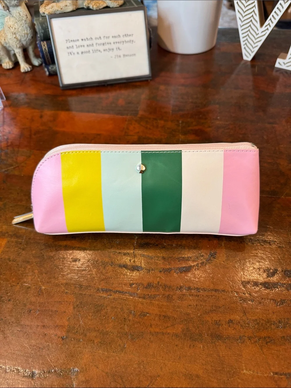 kate spade Two-Tone Green and White Zip Pouch